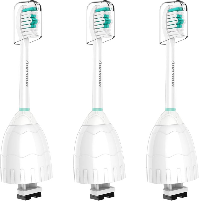 Aoremon رؤوس فرشاة الأسنان البديلة متوافقة مع فرشاة الأسنان الكهربائية فيليبس سونيكير E-Series Essence Xtreme Elite Advance CleanCare برأس قابل للتثبيت مع أغطية صحية، 3 قطع، أبيض - Image 1